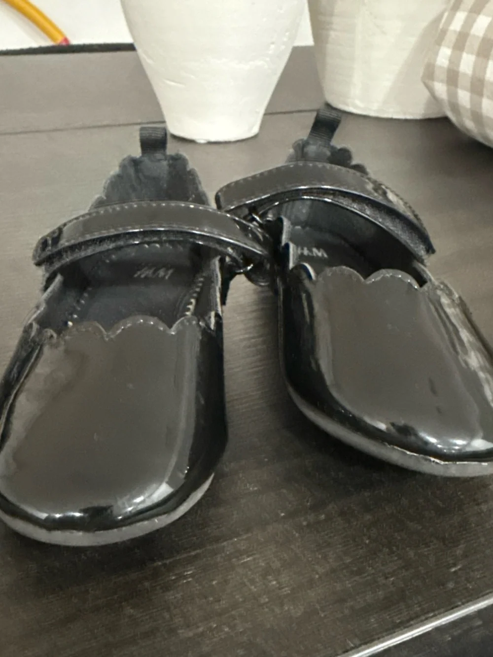 H&M Black Patent Mary Jane Dress Shoes with Scalloped Trim